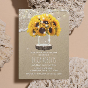 Rustic Sunflower Jar Beach Baby Shower Invitation