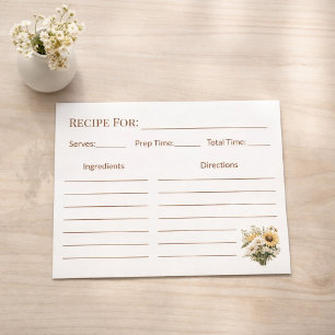 Rustic Sunflower Kitchen Recipe Card