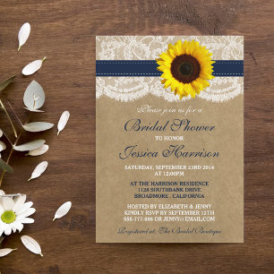 Rustic Sunflower, Kraft & Lace Bridal Shower Invitation