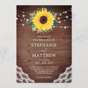 Rustic Sunflower Lace Babys Breath Wedding Invitation