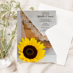 Rustic Sunflower Lace Country Barn Wedding Invitation