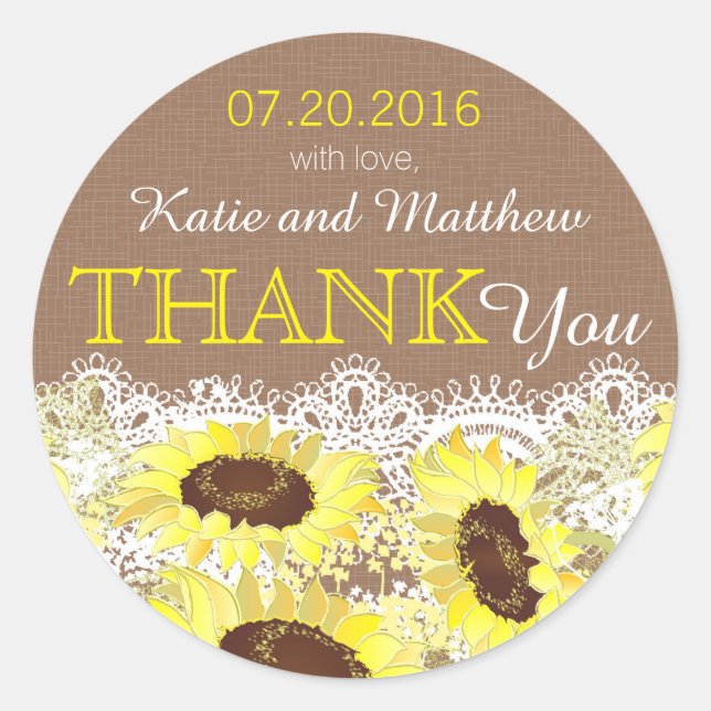 Rustic Sunflower Lace Thank You Label (Front)