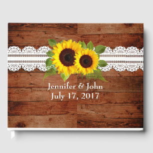 Rustic Sunflower Lace Wedding Guest Book