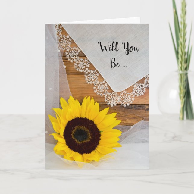 Rustic Sunflower Lace Will You Be My Bridesmaid Invitation (Front)