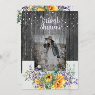 Rustic Sunflower Lavender Photo Bridal Shower  Invitation