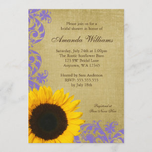 Rustic Sunflower Lavender Swirls Bridal Shower Invitation