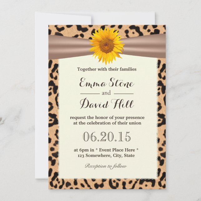 Rustic Sunflower Leopard Print Wedding Invitations (Front)