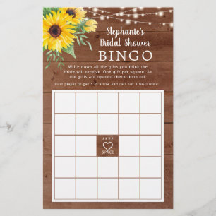 Rustic Sunflower Lights Bridal Shower Bingo Game