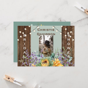Rustic Sunflower Lights Photo Bridal Shower Invitation