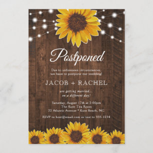 Rustic Sunflower Lights Postponed Date Wedding Invitation