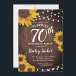 Rustic Sunflower & Lights Surprise 70th Birthday Invitation<br><div class="desc">This design features pretty painted, watercolor sunflowers on a rustic wood background accented with string lights. Click the customise button for more flexibility in modifying the text or moving the graphics! Variations of this design as well as coordinating products are available in our shop, zazzle.com/store/doodlelulu. Contact us if you need...</div>