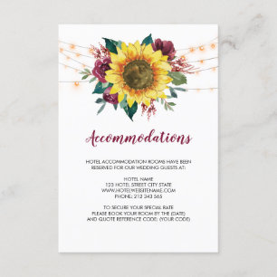 Rustic Sunflower Lights Wedding Accommodations Enclosure Card