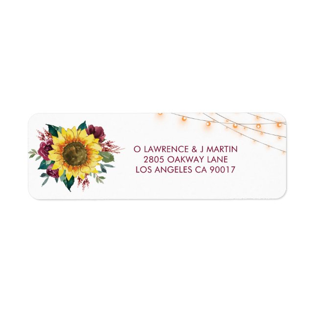 Rustic Sunflower Lights Wedding Address Return Address Label (Front)