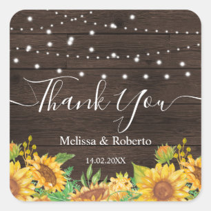 rustic sunflower lights wedding square sticker