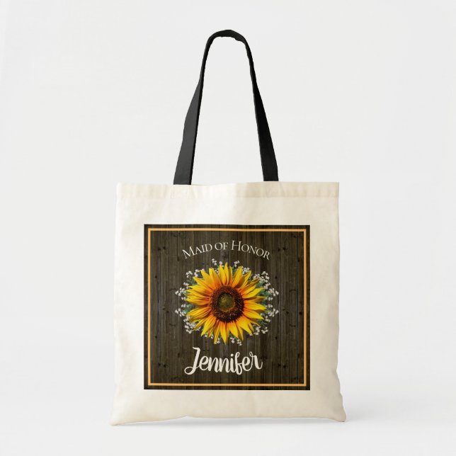 Rustic Sunflower Maid of Honour Tote Bag (Front)