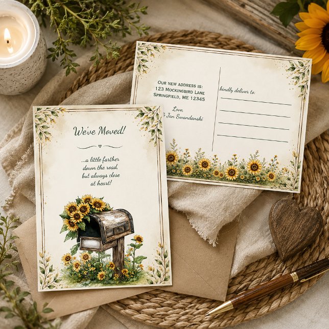 Rustic Sunflower Mailbox "We've Moved" | Holiday Postcard (Creator Uploaded)