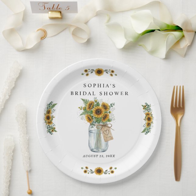 Rustic Sunflower Mason Jar Bridal Shower Paper  Plate (Wedding)