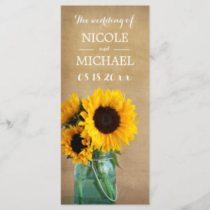 Rustic Sunflower Mason Jar Country Wedding Program