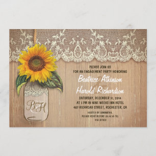 rustic sunflower mason jar engagement party invitation