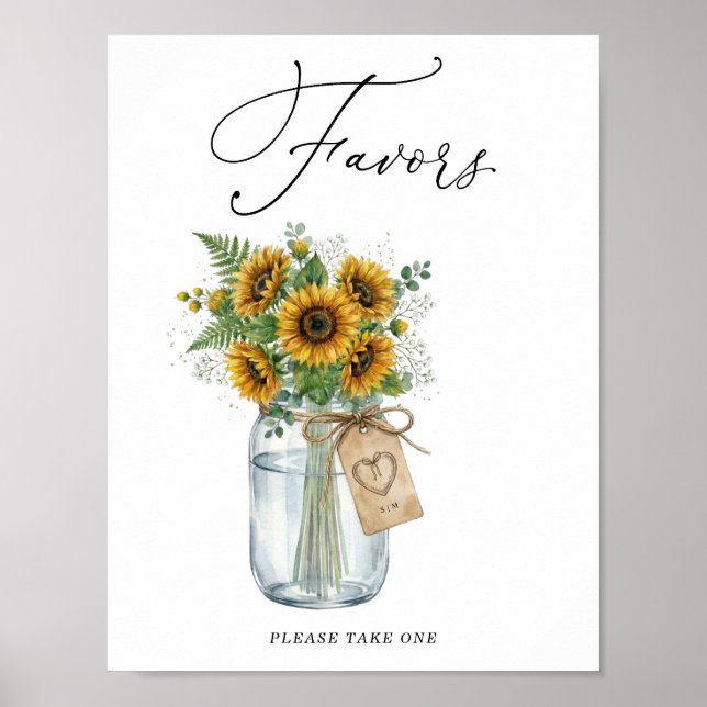 Rustic Sunflower Mason Jar Favours Sign (Front)