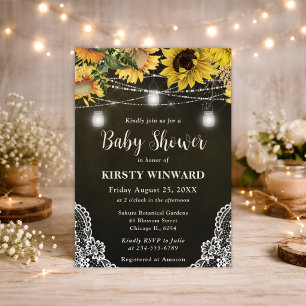 Rustic Sunflower & Mason Jar Lights Baby Shower Invitation