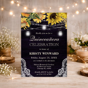 Rustic Sunflower & Mason Jar Lights Quinceanera Invitation