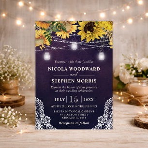Rustic Sunflower & Mason Jar Lights Wedding Invitation