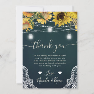 Rustic Sunflower & Mason Jar Lights Wedding Thank You Card