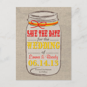 Rustic Sunflower & Mason Jar Save the Date Announcement Postcard