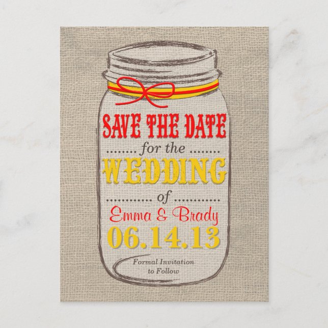 Rustic Sunflower & Mason Jar Save the Date Announcement Postcard (Front)