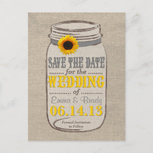 Rustic Sunflower & Mason Jar Save the Date Announcement Postcard