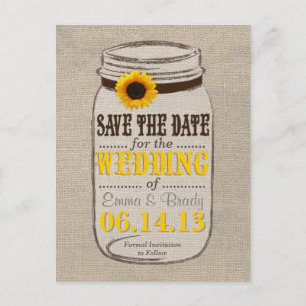 Rustic Sunflower & Mason Jar Save the Date Announcement Postcard