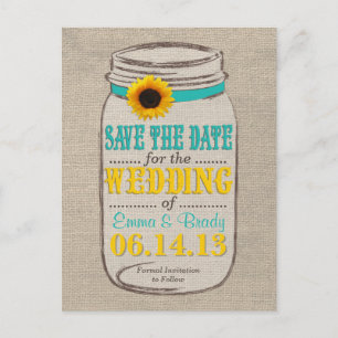 Rustic Sunflower & Mason Jar Save the Date Announcement Postcard