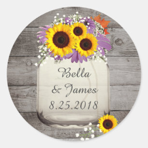 Rustic Sunflower Mason Jar Stickers
