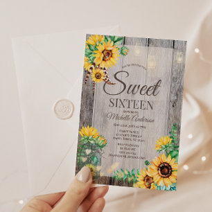 Rustic Sunflower Mason Jar Sweet Sixteen Invitation