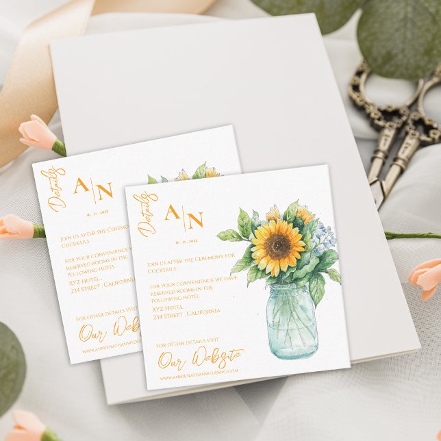 Rustic Sunflower Mason Jar Wedding Details Enclosure Card (Rustic Sunflower Mason Jar Wedding Details Enclosure Card)