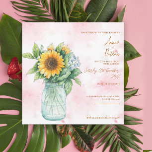 Rustic Sunflower Mason Jar Wedding Invitation