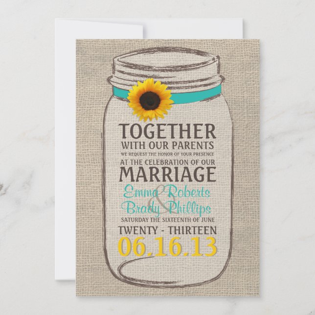 Rustic Sunflower & Mason Jar Wedding Invitation (Front)