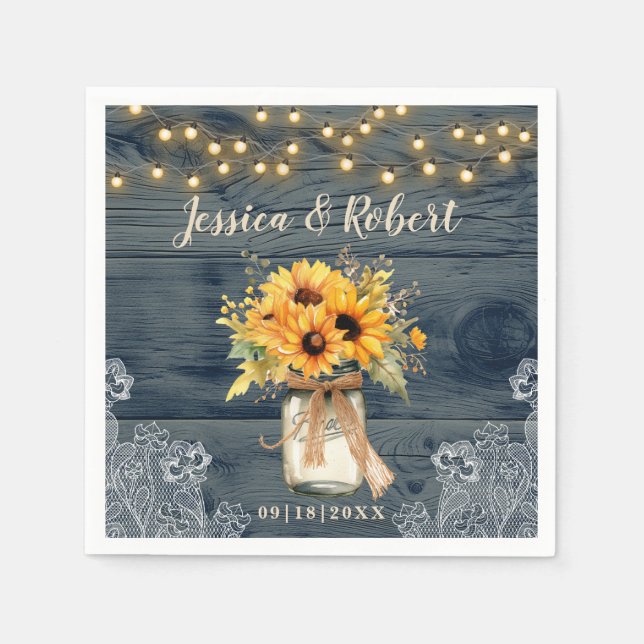 Rustic Sunflower Mason Jar Wedding Napkins (Front)
