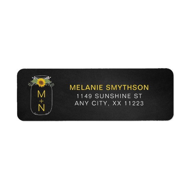Rustic Sunflower Mason Jar wedding return address Label (Front)
