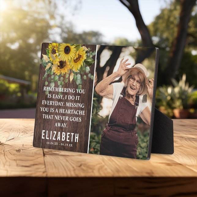 Rustic Sunflower Memorial | Family Photo Keepsake Plaque (Creator Uploaded)