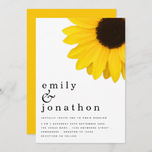 Rustic Sunflower Modern Typography Wedding Invitation