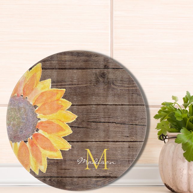 Rustic Sunflower Monogram Cutting Board (Creator Uploaded)