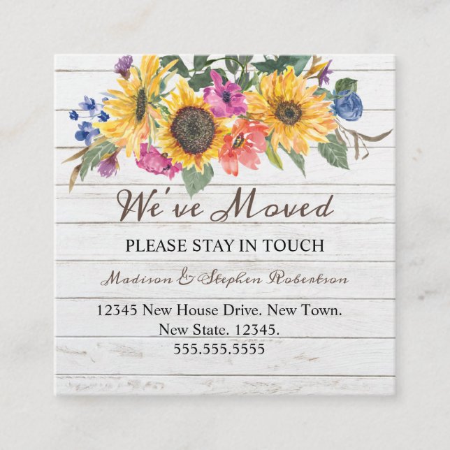 Rustic Sunflower Moving New | Change of Address Enclosure Card (Front)