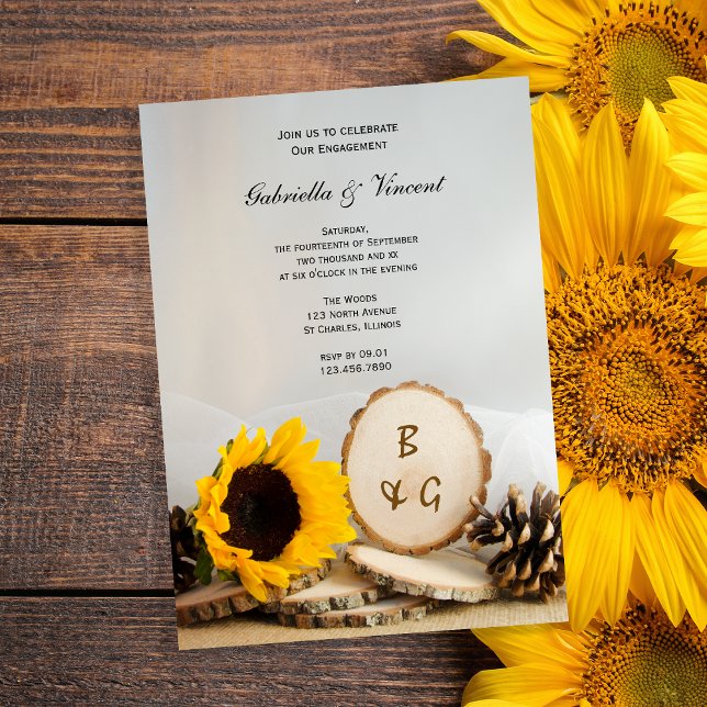 Rustic Sunflower Natural Woods Engagement Party Invitation (Creator Uploaded)