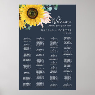 Rustic Sunflower Navy Alphabetical Seating Chart