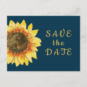 Rustic sunflower. Navy blue wedding  Save the Date Invitation Postcard