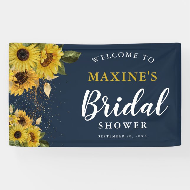 Rustic Sunflower, Navy & Gold Bridal Shower Banner (Horizontal)