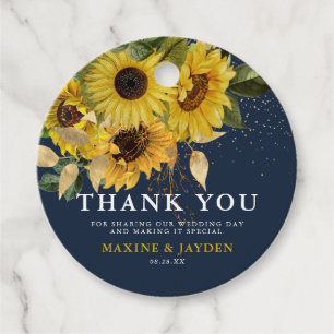 Rustic Sunflower Navy & Gold Wedding Thank You Favour Tags