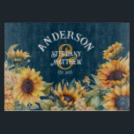 Rustic Sunflower Navy Personalised Wedding Gift Cutting Board<br><div class="desc">Celebrate the love of the newlyweds with this stunning Rustic Sunflower Navy Personalised Wedding Gift Cutting Board. This unique piece combines the beauty of a sunflower with a touch of rustic elegance, making it a perfect addition to any kitchen decor. Whether used as a serving tray for charcuterie or as...</div>